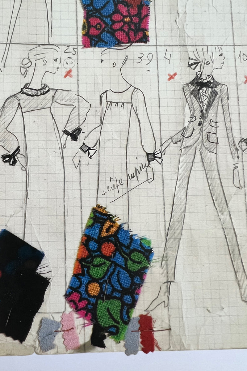 Rare & Exceptional Spring 1966 Yves Saint Laurent Sketch Documented Floral Print Dress