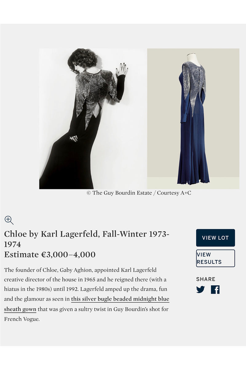 Fall 1973 Karl Lagerfeld for Chloe Black Silk Dress w Gold Beaded