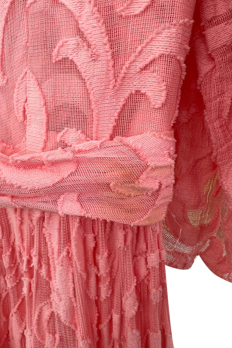 Amazing 1930s Unlabeled Pink Light Woven Cotton Tiered Applique Dress w Amazing Sleeves