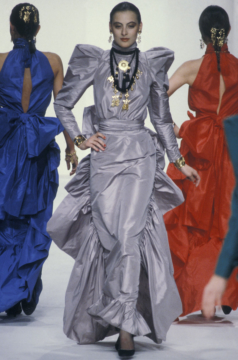 Runway 1981 Christian Dior by Marc Bohan Grey Silk Taffeta Ruffle Dres –  Shrimpton Couture
