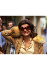 c. 1973 Yves Saint Laurent Black Ribbed Knit Sweater w Mongolian Fur Trimmed Collar & Cuffs