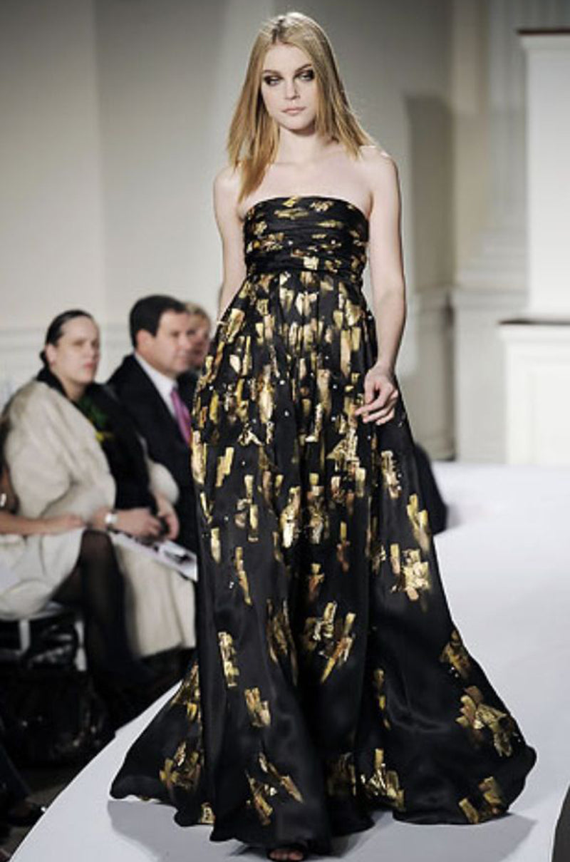 Fall 2008 Oscar De La Renta Strapless Hand Painted Gold & Black Silk D Shrimpton Couture Fall 2008 Oscar De La Renta Strapless Hand Painted Gold & Black Silk D Shrimpton Couture