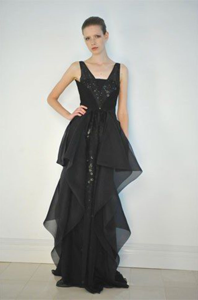 Resort 2009 Valentino Runway Black Silk Chiffon & Organza Dress w Black Ring Paillette Detail