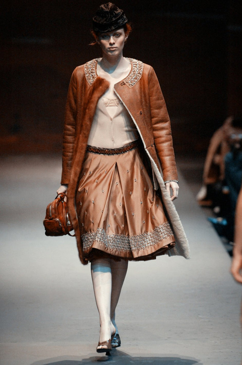 Iconic Fall 2004 Prada Look 14 Runway Shearling Coat w Mink Beading & Crystal Detailing