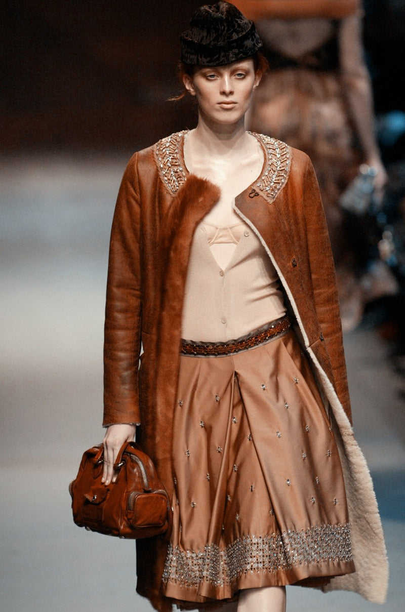 Iconic Fall 2004 Prada Look 14 Runway Shearling Coat w Mink Beading & Crystal Detailing