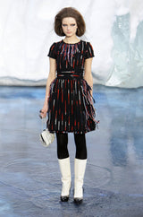 Iconic Fall 2010 Chanel by Karl Lagerfeld Look 21 Runway Black Knit Boucle Dress w Fringe Detailing