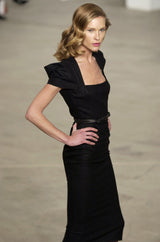 Iconic Fall 2005 Roland Mouret Heavily Documented Black Stretch Wool Mix Galaxy Dress