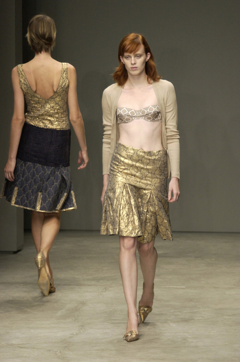 Gorgeous Spring 2002 Prada Runway Skirt Look 47 Gold Silk Metallic Lame Skirt
