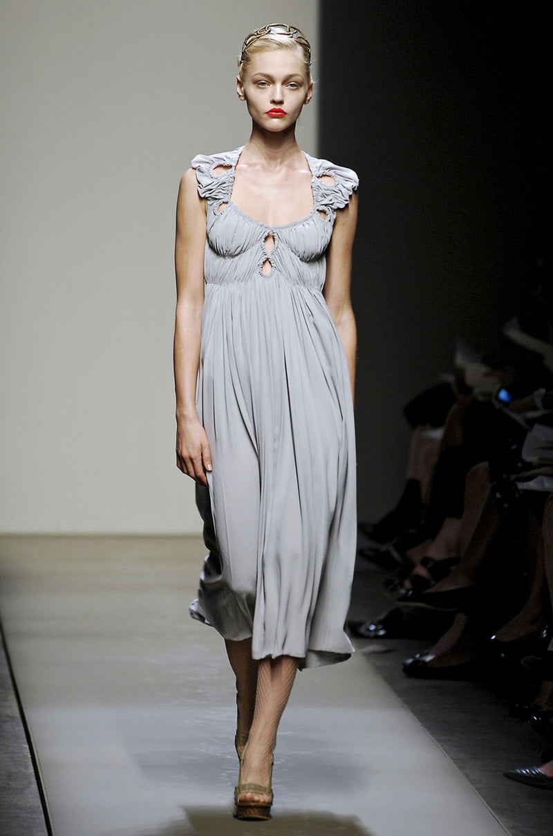 S/S 2008 Bottega Veneta Runway Light Grey Silk Cut Out Dress