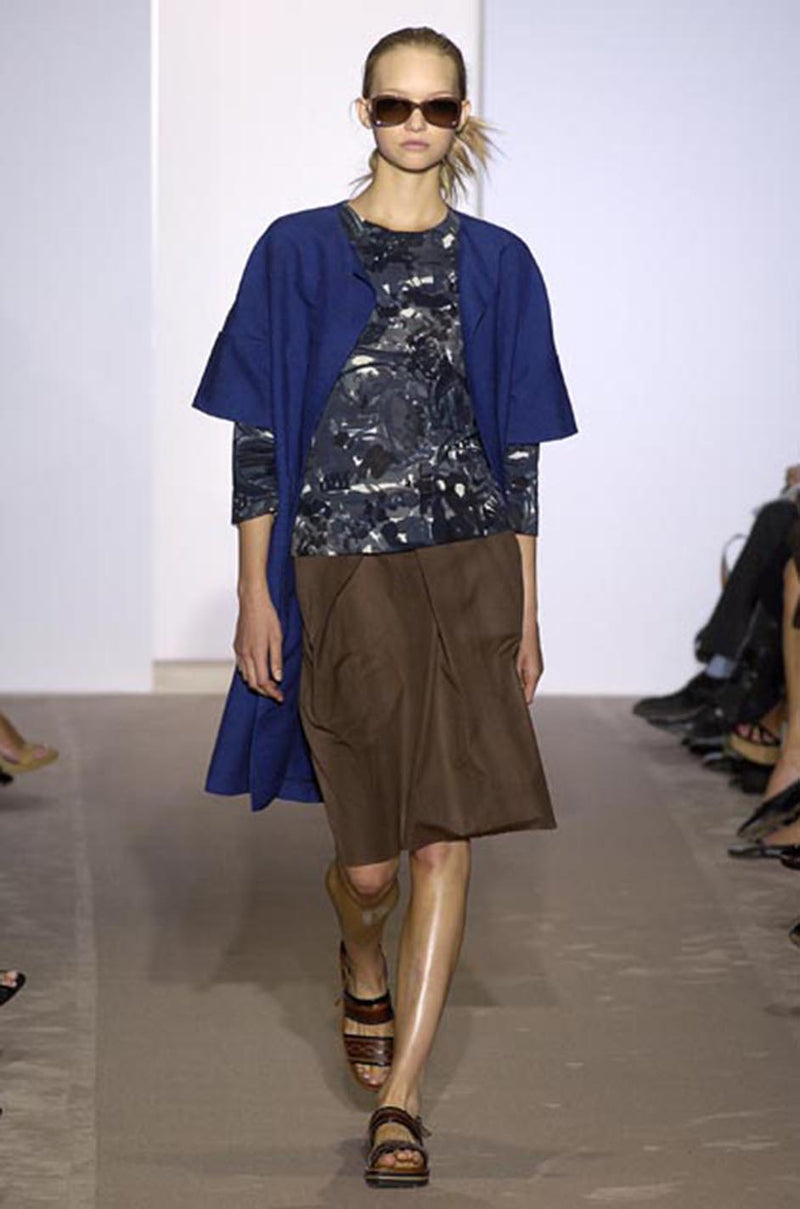 Spring 2006 Marni Blue & Grey Cotton Print Baby Doll Mini Dress