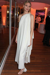 c.1978 Halston One Shoulder Draped Ivory Jersey Full Length Maxi Dress