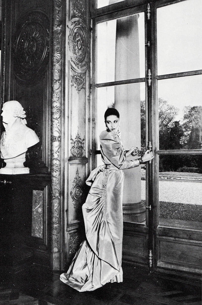 Runway 1981 Christian Dior by Marc Bohan Grey Silk Taffeta Ruffle Dress
