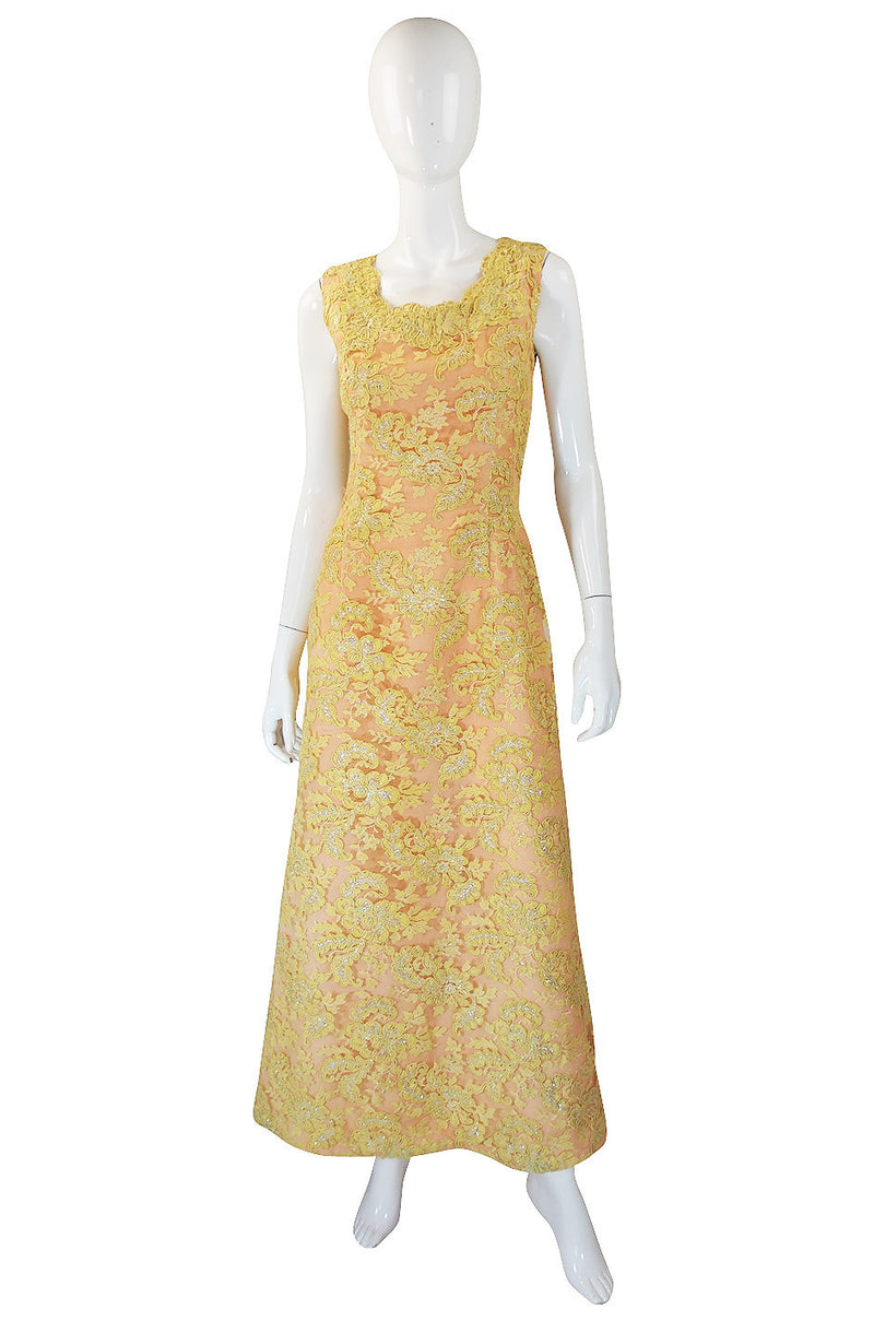 1960s Peach and Yellow Lace Gown
