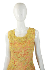 1960s Peach and Yellow Lace Gown