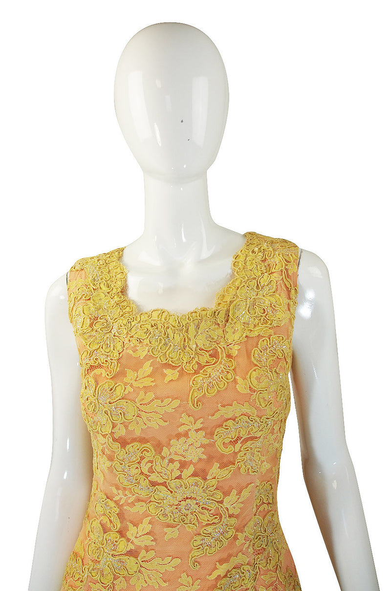 1960s Peach and Yellow Lace Gown