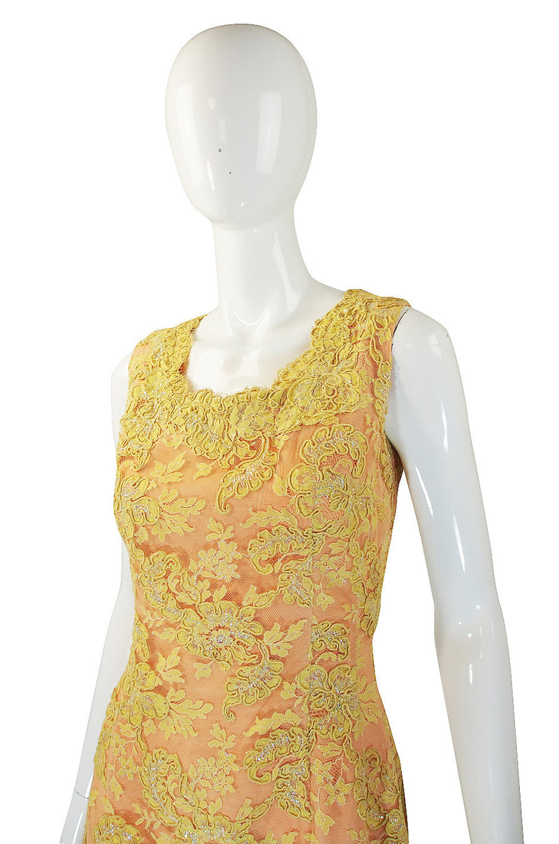 1960s Peach and Yellow Lace Gown