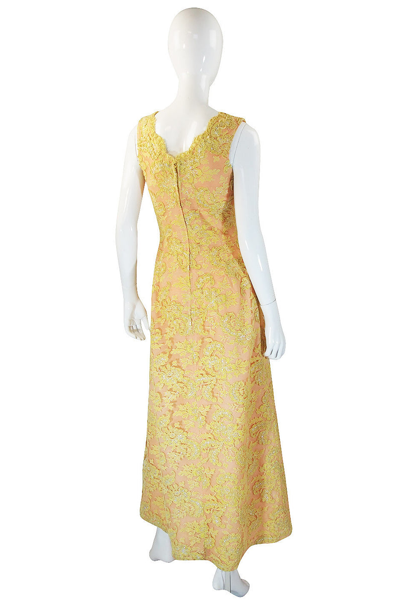 1960s Peach and Yellow Lace Gown