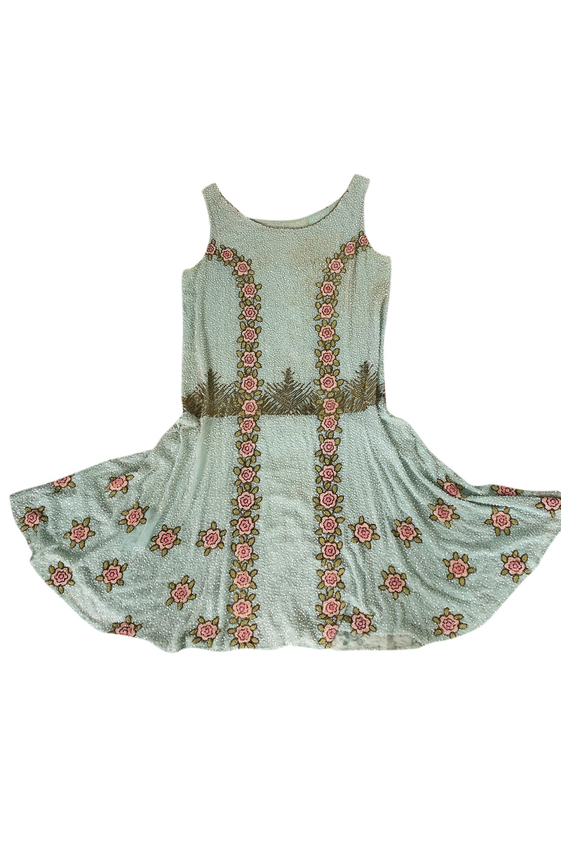 Extraordinary 1920s 3D Pink & Gold Floral Beaded Blue Flapper Dress Shrimpton Couture Extraordinary 1920s 3D Pink & Gold Floral Beaded Blue Flapper Dress Shrimpton Couture