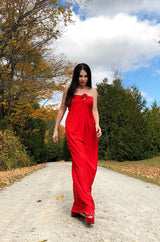 Iconic c1976 Halston Strapless Tie Front Sarong Red Jersey Dress