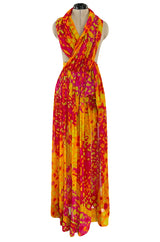 Spring 1967 Pauline Trigere Vogue Documented Printed Silk Chiffon Jumpsuit w Multi Way Front
