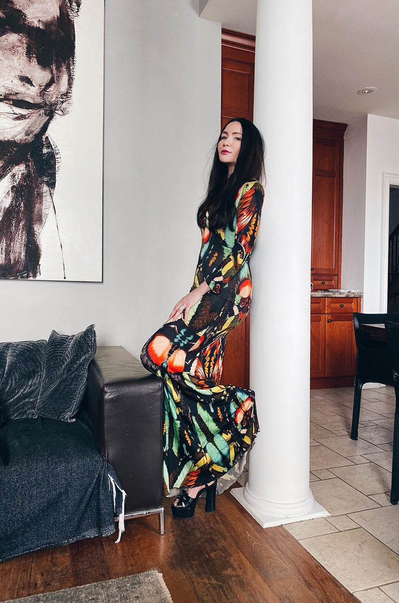 2014 Jean Paul Gaultier Butterfly Stretch Jersey Maxi Dress Shrimpton Couture 2014 Jean Paul Gaultier Butterfly Stretch Jersey Maxi Dress Shrimpton Couture