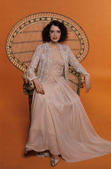 Spring 1976 Chanel Haute Couture Pale Turquoise Silk Chiffon Dress w PinTuck Gathered Front
