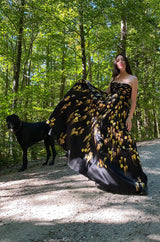 Fall 2008 Oscar De La Renta Strapless Hand Painted Gold & Black Silk Dress