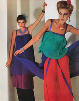 Spectacular Spring 1979 Yves Saint Laurent Silk Chiffon Pleat Dress In Green Blue & Red