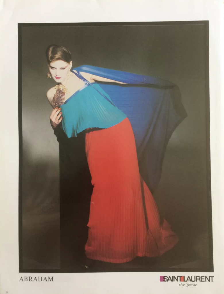 Spectacular Spring 1979 Yves Saint Laurent Silk Chiffon Pleat Dress In Green Blue & Red
