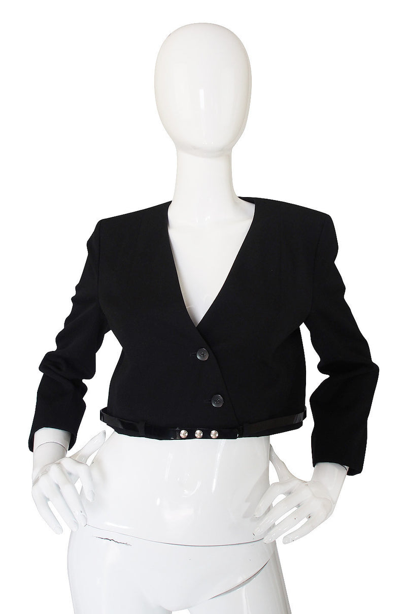 Chanel Black Crepe Front Tie Detail Crop Top M Chanel