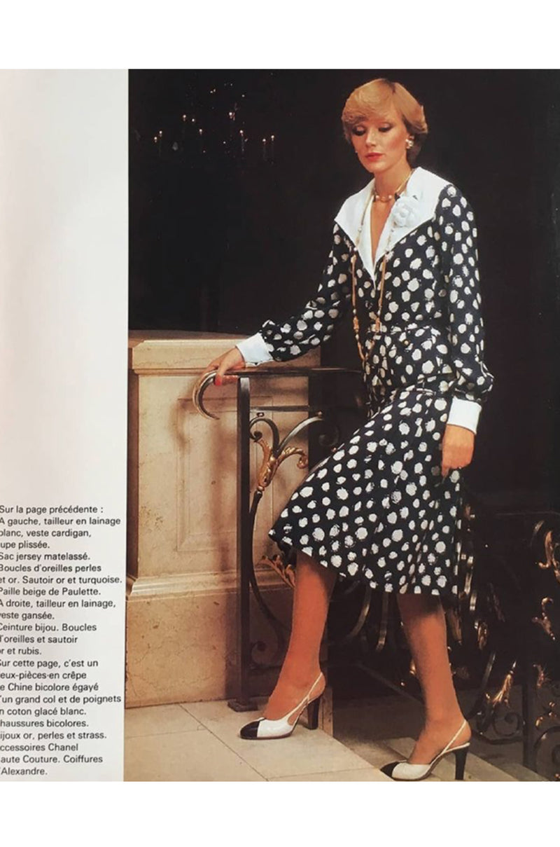 Spring 1977 Chanel Haute Couture Blue & White Silk Suit w