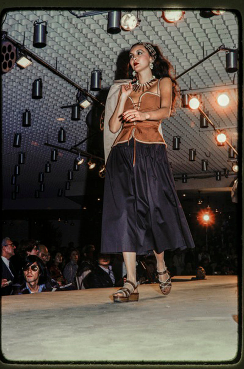Documented Spring 1977 Yves Saint Laurent Iconic Laced Corset Top & Matching Printed Skirt