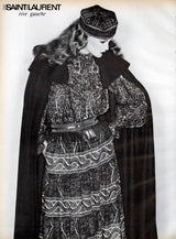Superb Fall 1977 Yves Saint Laurent Ad Campaign Purple Wool & Mohair Cape w Dramatic Collar