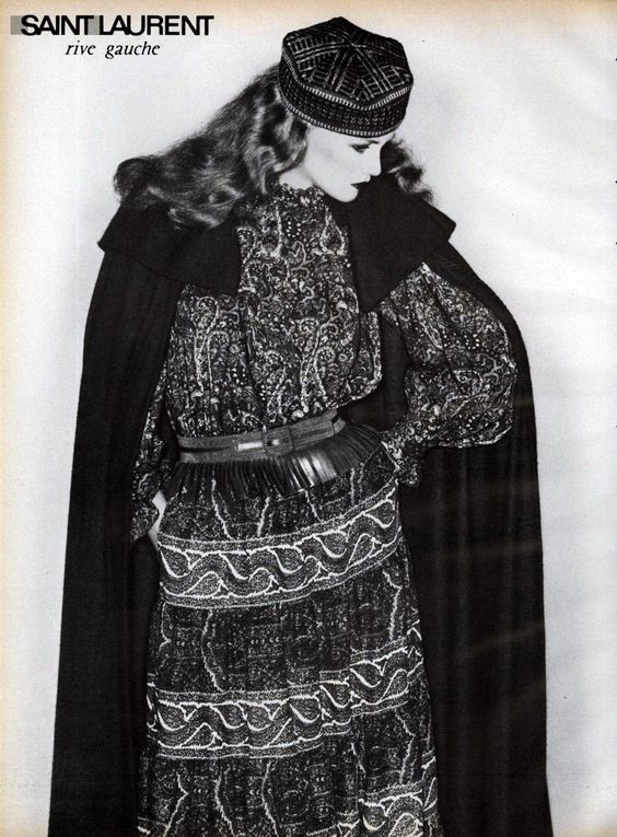 Superb Fall 1977 Yves Saint Laurent Ad Campaign Purple Wool & Mohair Cape w Dramatic Collar
