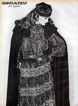 Fall 1977 Yves Saint Laurent Black Wool & Mohair Cape w Dramatic Collar