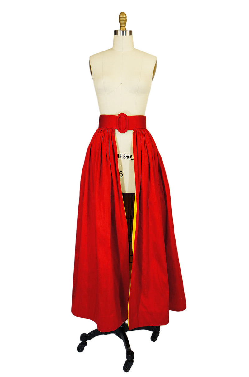 1980s Scaasi Red & Yellow Silk Over Skirt