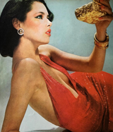 Showstopping 1975 John Anthony Couture Deep Plunging Red Dress Entirely Covered in Glass Beads