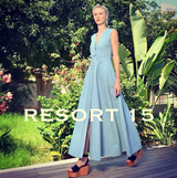 Resort 2015 Natalie Costantinidou Light Weight Denim Front Lace Up Sleeveless Dress