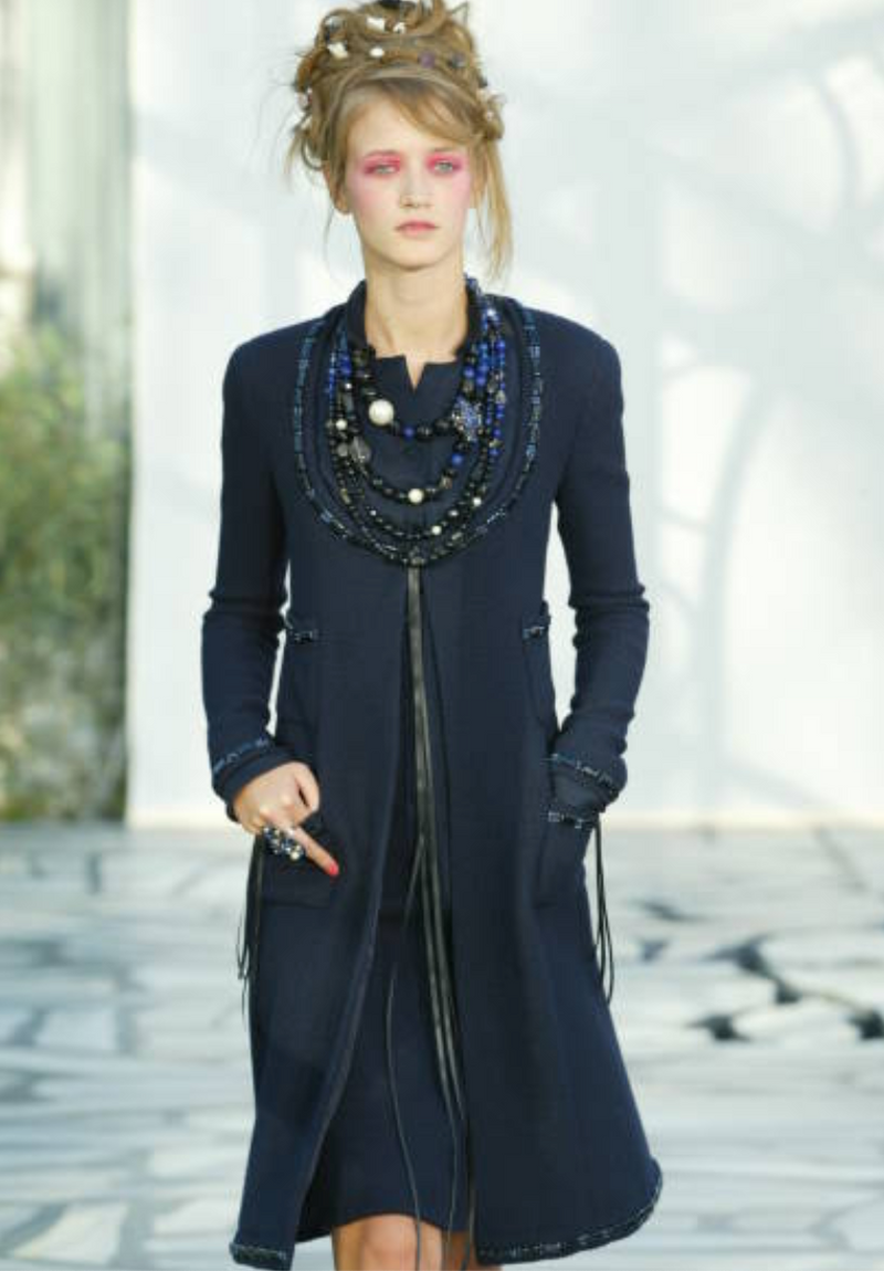 Spectacular Spring 2003 Chanel by Karl Lagerfeld Haute Couture Blue Beaded Runway Dress Coat Suit