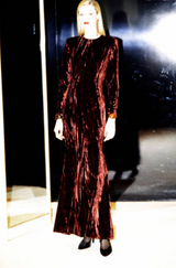 Extraordinary Fall 1998 Yves Saint Laurent Deep Red Moire Velvet Dress w Orginal Tag