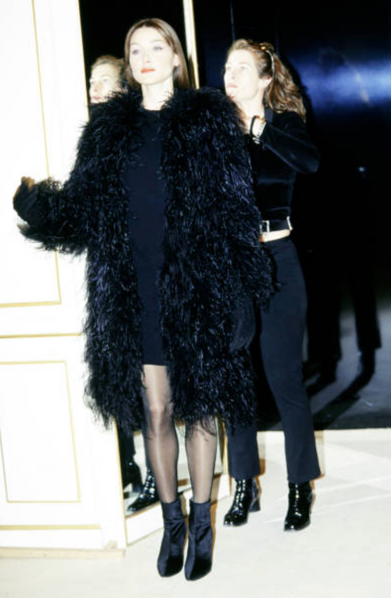 Rare c1970 Yves Saint Laurent Black Ostrich Feather Coat Shrimpton Couture