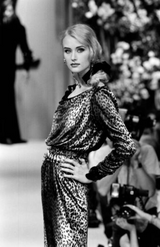 Important Spring 1993 Yves Saint Laurent Runway Draped Neckline Panne Velvet Leopard Print Dress