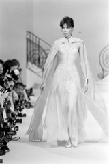 Incredible Spring 1985 Chanel by Karl Lagerfeld Pale Nude Silk Chiffon Dress w Attached Cape