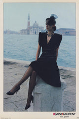 Fall 1983 Yves Saint Laurent Ad Campaign Black Silk Crepe Dress w Sequin Detailing