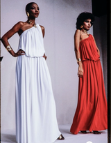 Spring 1982 Yves Saint Laurent Runway & Ad Campaign Red Jersey One Shoulder Dress