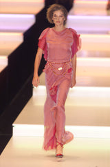 Phenomenal Spring 2001 Chanel by Karl Lagerfeld Dusty Pinks Silk Chiffon Runway Dress