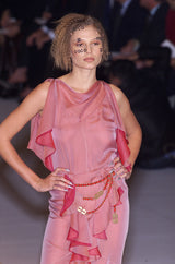 Phenomenal Spring 2001 Chanel by Karl Lagerfeld Dusty Pinks Silk Chiffon Runway Dress