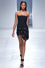 Micro Mini Spring 2014 Anthony Vaccarello Runway Strapless Mini Dress w Gold Dome Buttons
