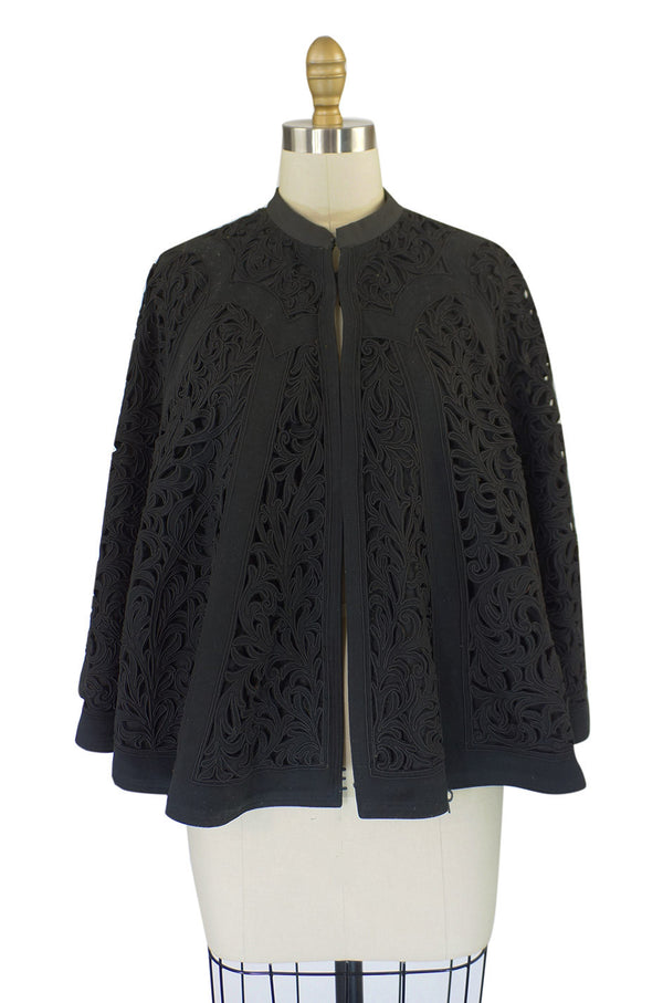 Victorian Black Cut Work Fine Wool Cape