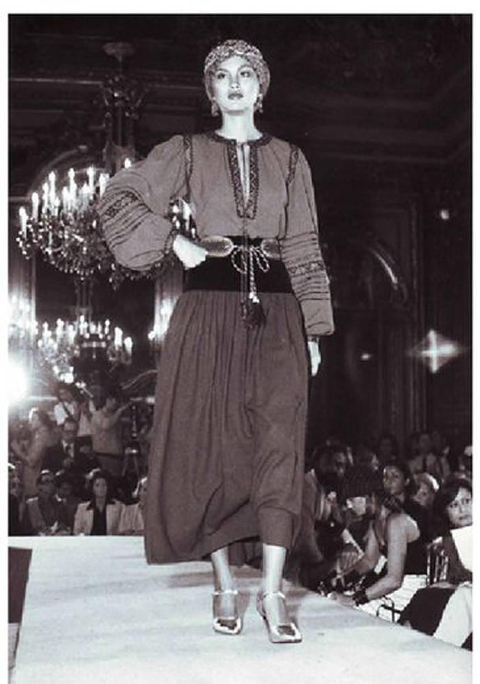 Yves Saint Laurent 1977 S/S Khaki Cotton Puff Sleeve Lace-Up